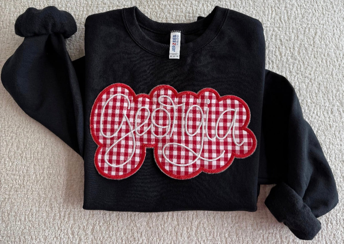 Georgia Gingham Appliqué Embroidered Sweatshirt – Black | Free Shipping