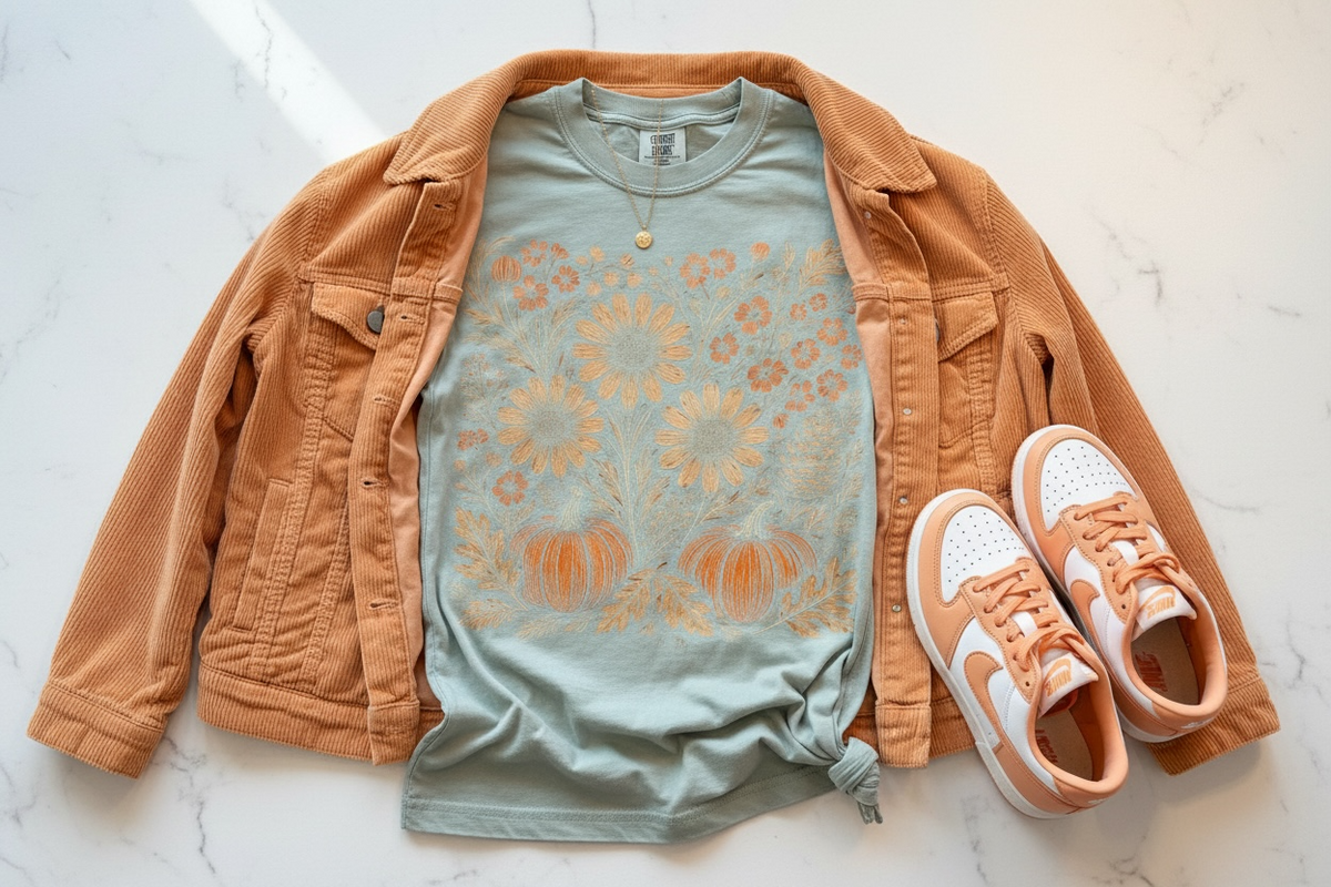 Floral Pumpkin Comfort Colors® Graphic T-Shirt – Light Blue | Free Shipping