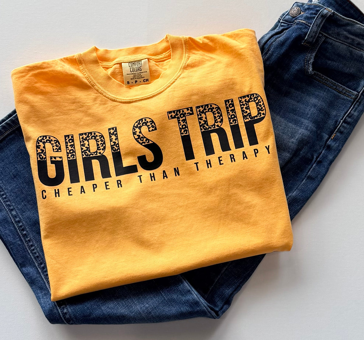 Girls Trip Cheaper Than Therapy Graphic T-Shirt – Gold | Free Shipping