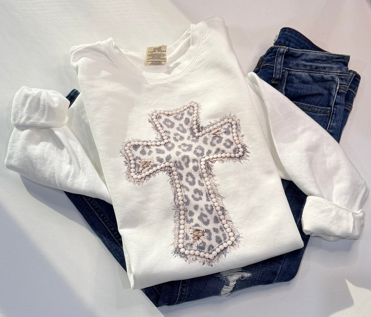 Leopard Cross Comfort Colors Lightweight Sweatshirt