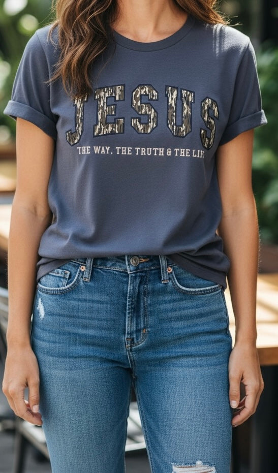 Jesus Camo Christian Graphic Tee – The Way, The Truth & The Life| FREE SHIPPING
