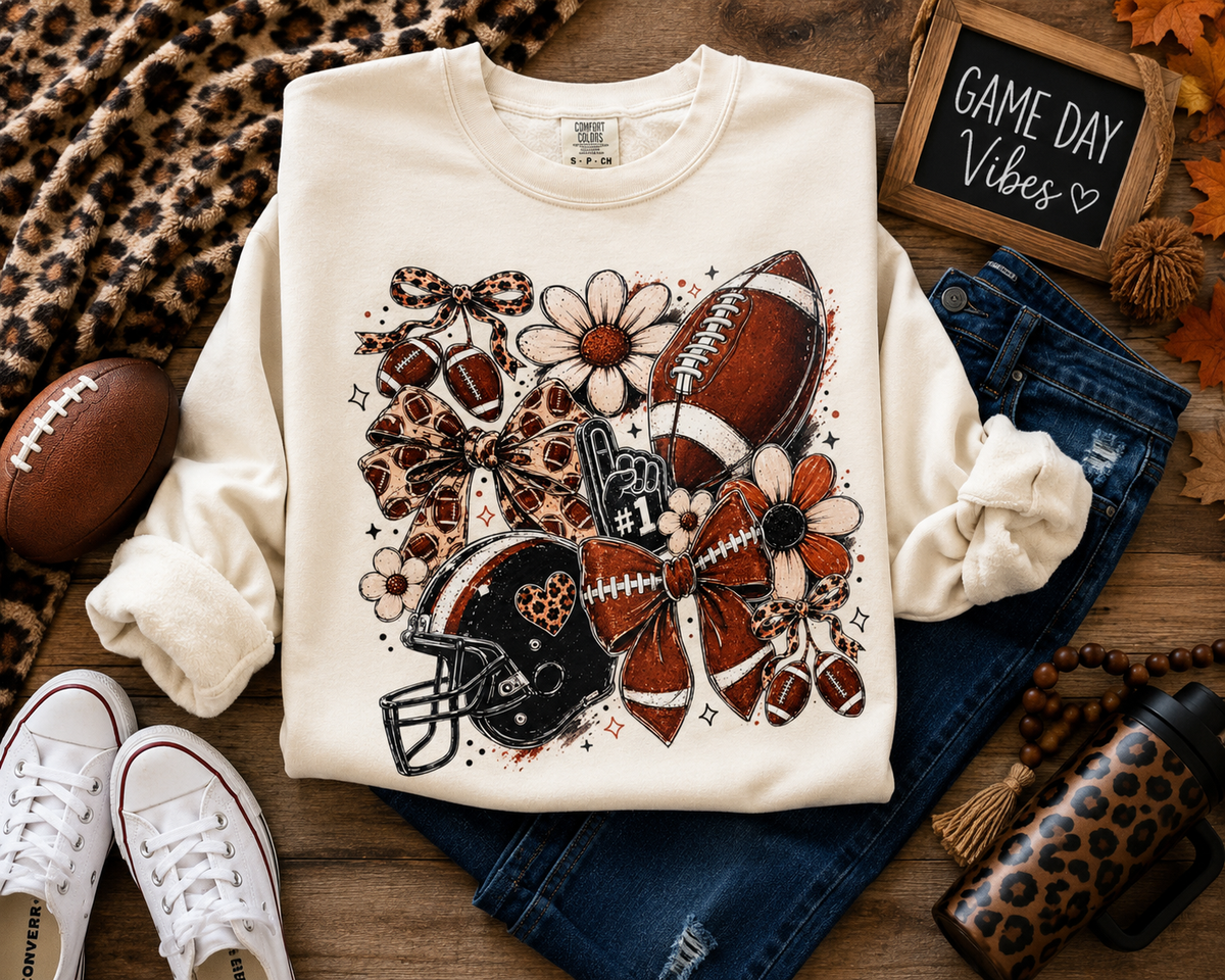Country Football Bows & Flowers Graphic Sweatshirt – Cream | Free Shipping