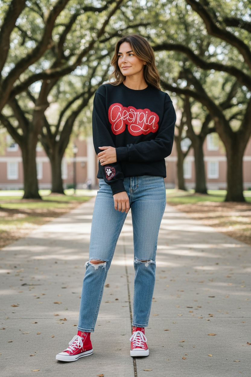 Georgia Bulldog Territory Sweatshirt - Embroidered Glitter - Free Shipping