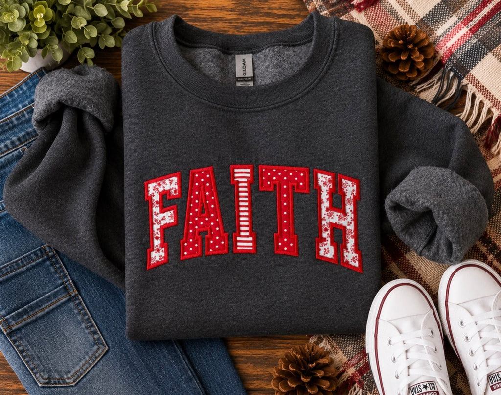 FAITH Embroidered Appliqué Christian Sweatshirt – Soft Gray | Free Shipping