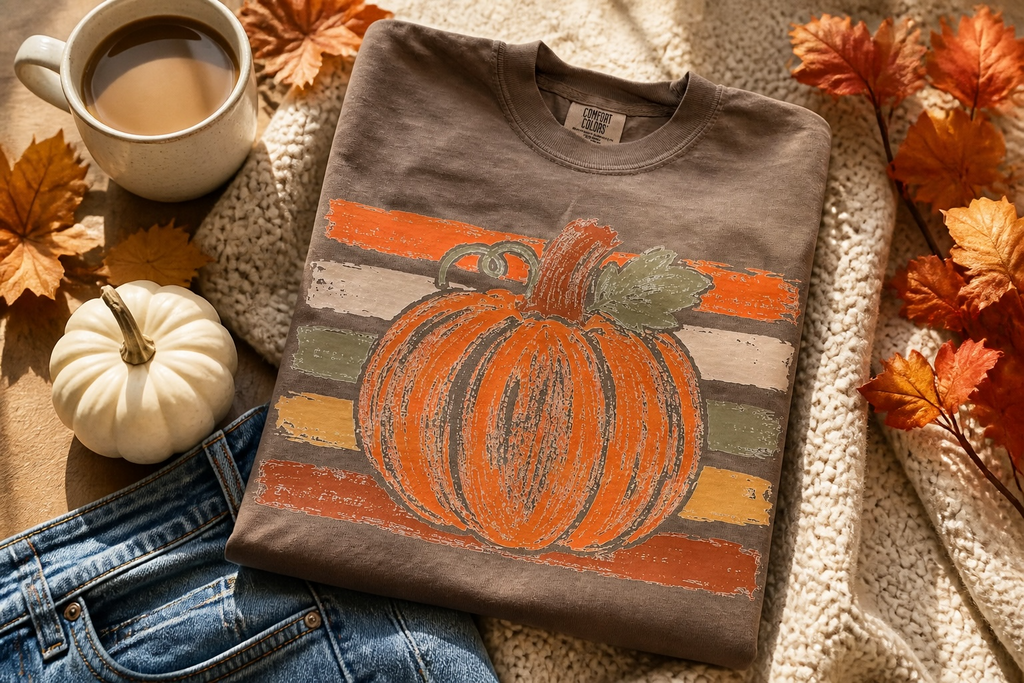Painted Pumpkin Fall Stripes Graphic T-Shirt – Free Shipping