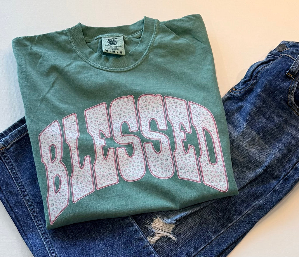 Blessed Christian T-Shirt – Sage Floral Faith Graphic Tee | Free Shipping