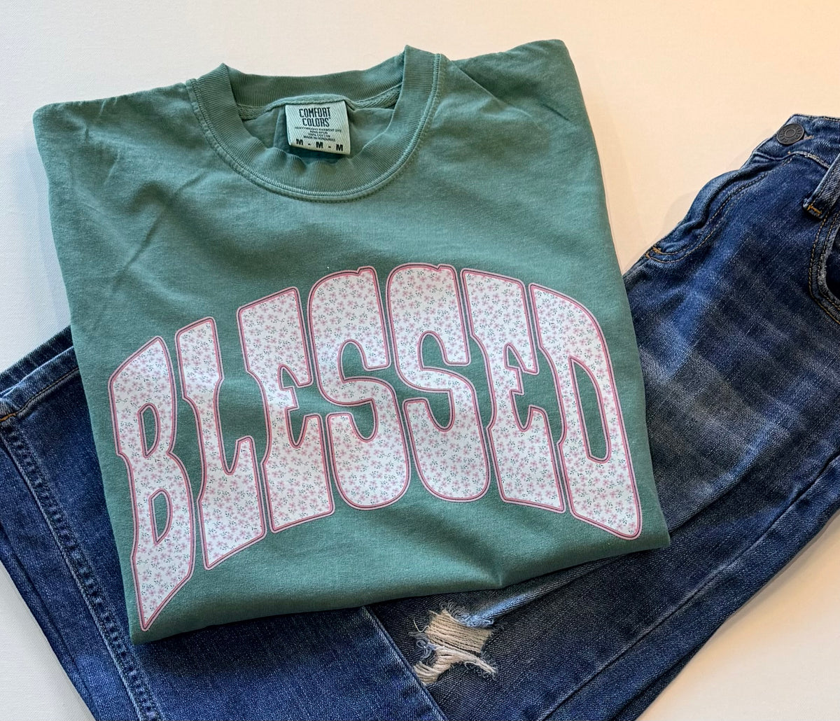 Blessed Christian T-Shirt – Sage Floral Faith Graphic Tee | Free Shipping