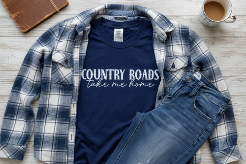 Country Roads Take Me Home Comfort Colors® Graphic T-Shirt – Navy | Free Shipping