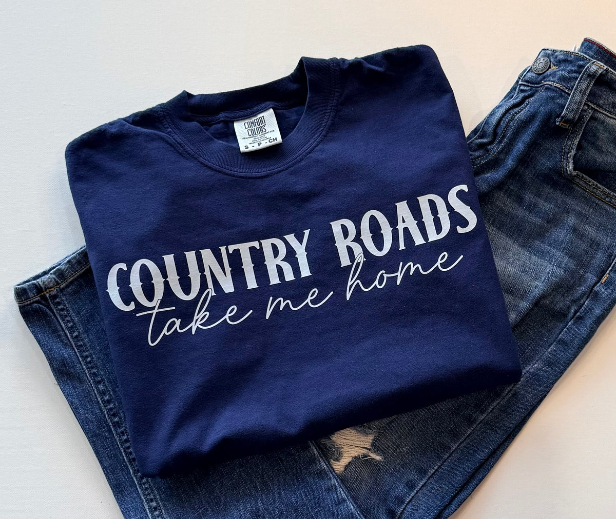 Country Roads Take Me Home Comfort Colors® Graphic T-Shirt – Navy | Free Shipping