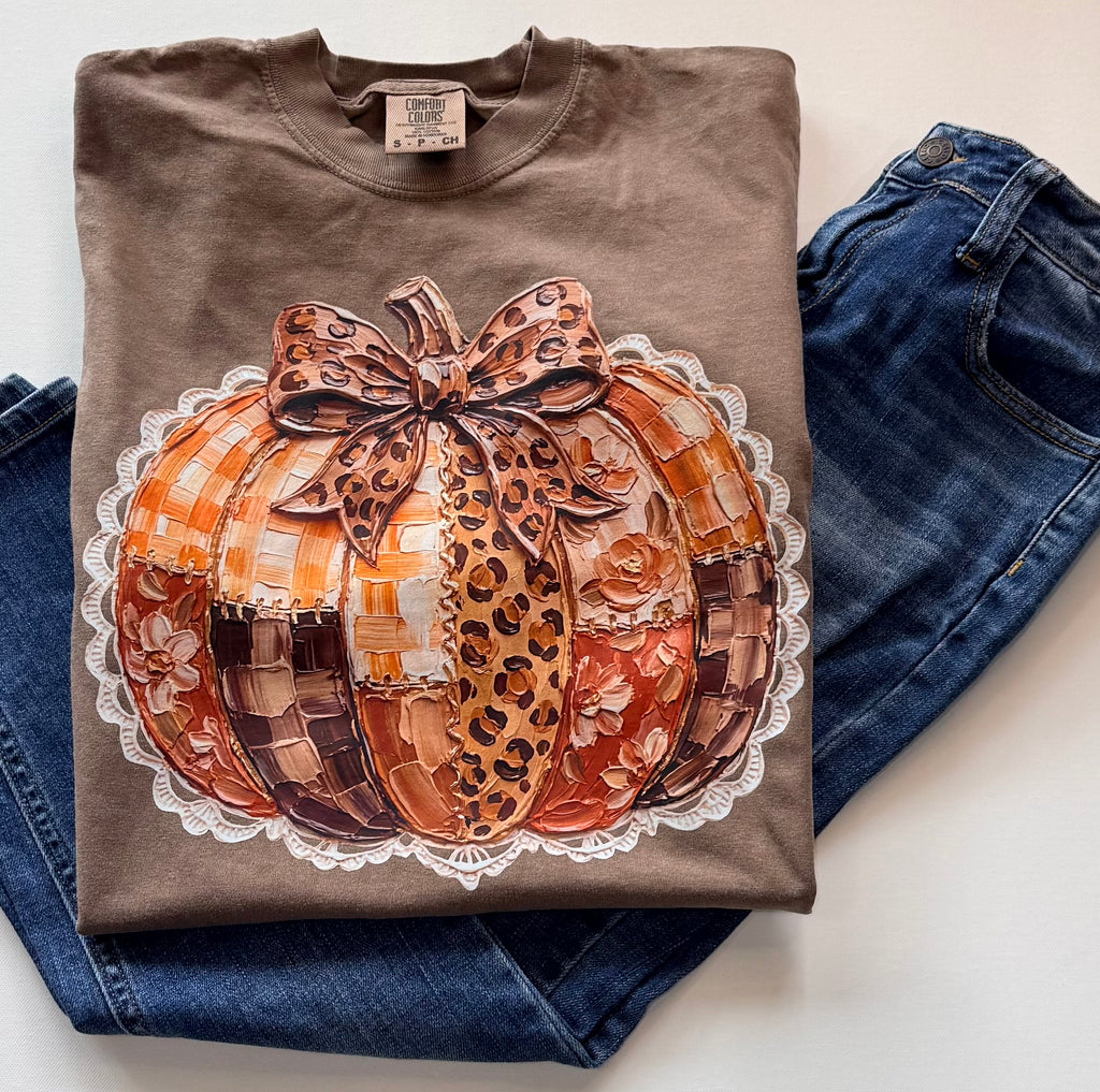 Quilted Pumpkin Leopard Bow Graphic T-Shirt – Brown | Free Shipping