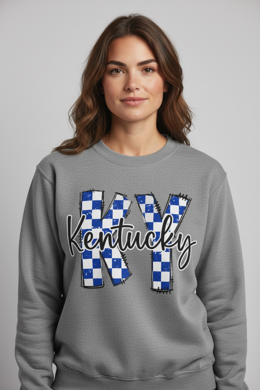 KY Kentucky Graphic Sweatshirt – Gray, Blue & White | Free Shipping