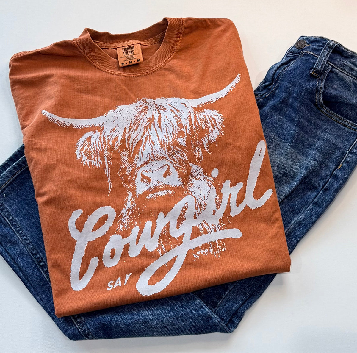 Cowgirl Say Comfort Colors® Cow Graphic T-Shirt – Rust | Free Shipping