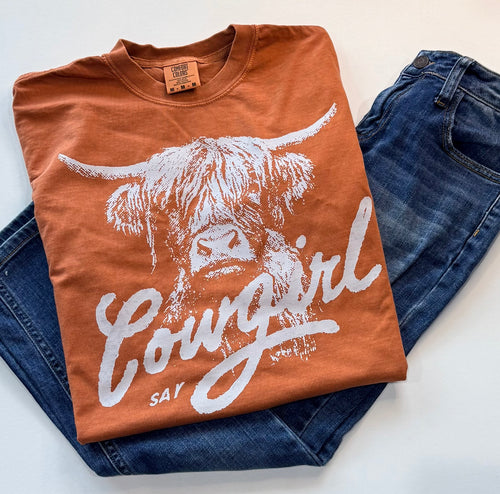 Cowgirl Say Comfort Colors® Cow Graphic T-Shirt – Rust | Free Shipping