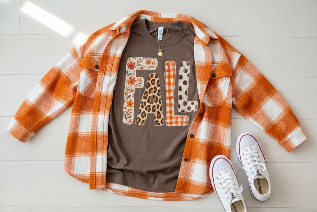 FALL Graphic T-Shirt – Brown Autumn Pattern Tee | Free Shipping