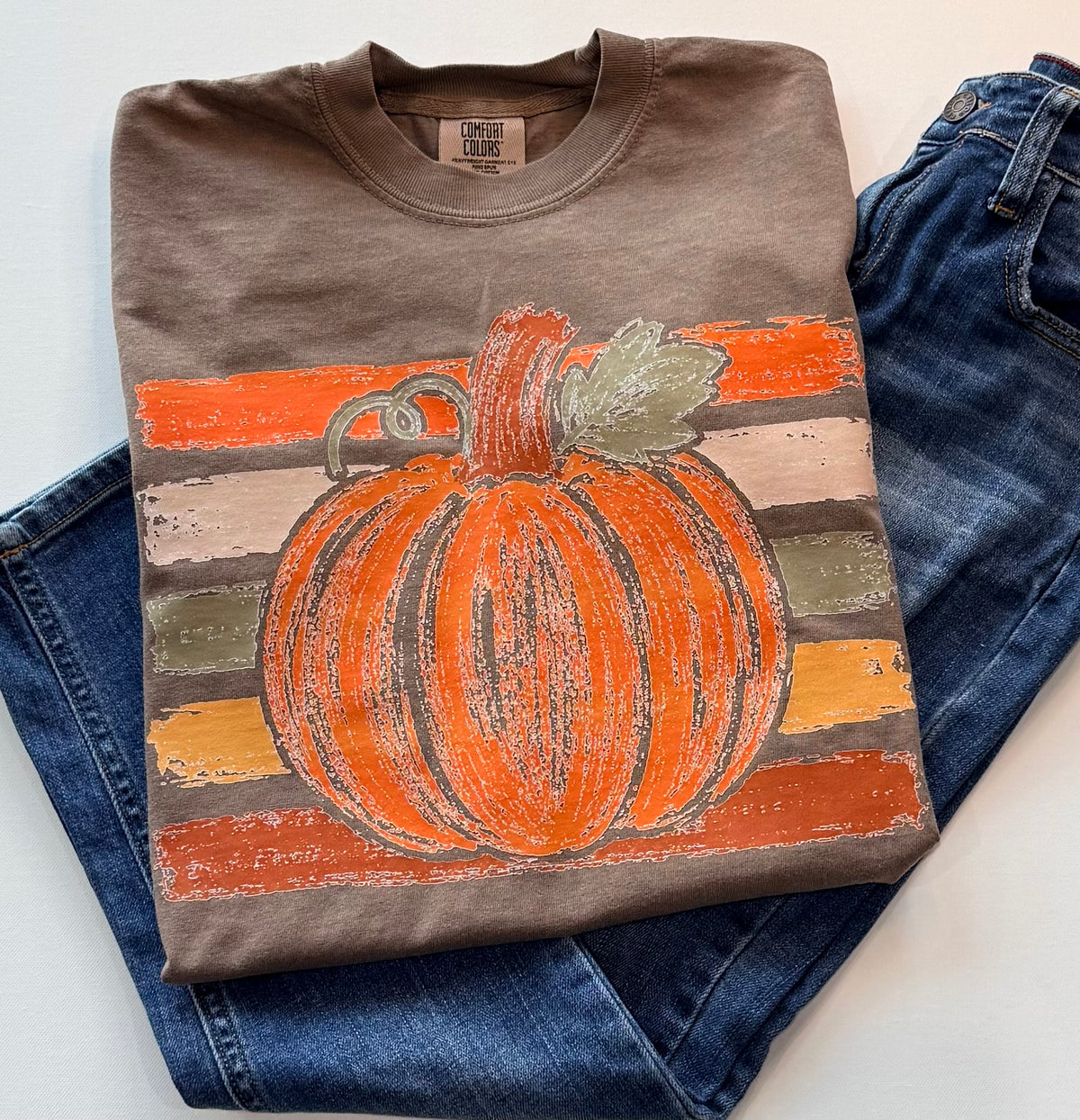 Painted Pumpkin Fall Stripes Graphic T-Shirt – Free Shipping