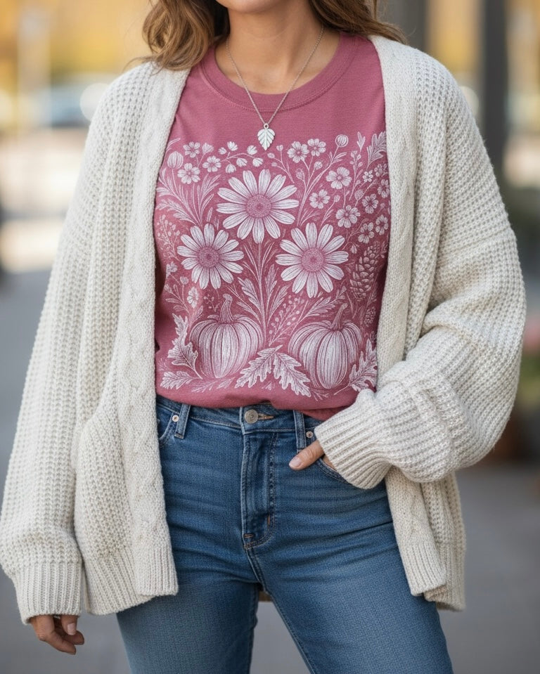 Floral Pumpkin Comfort Colors® Graphic T-Shirt – Dark Pink | Free Shipping