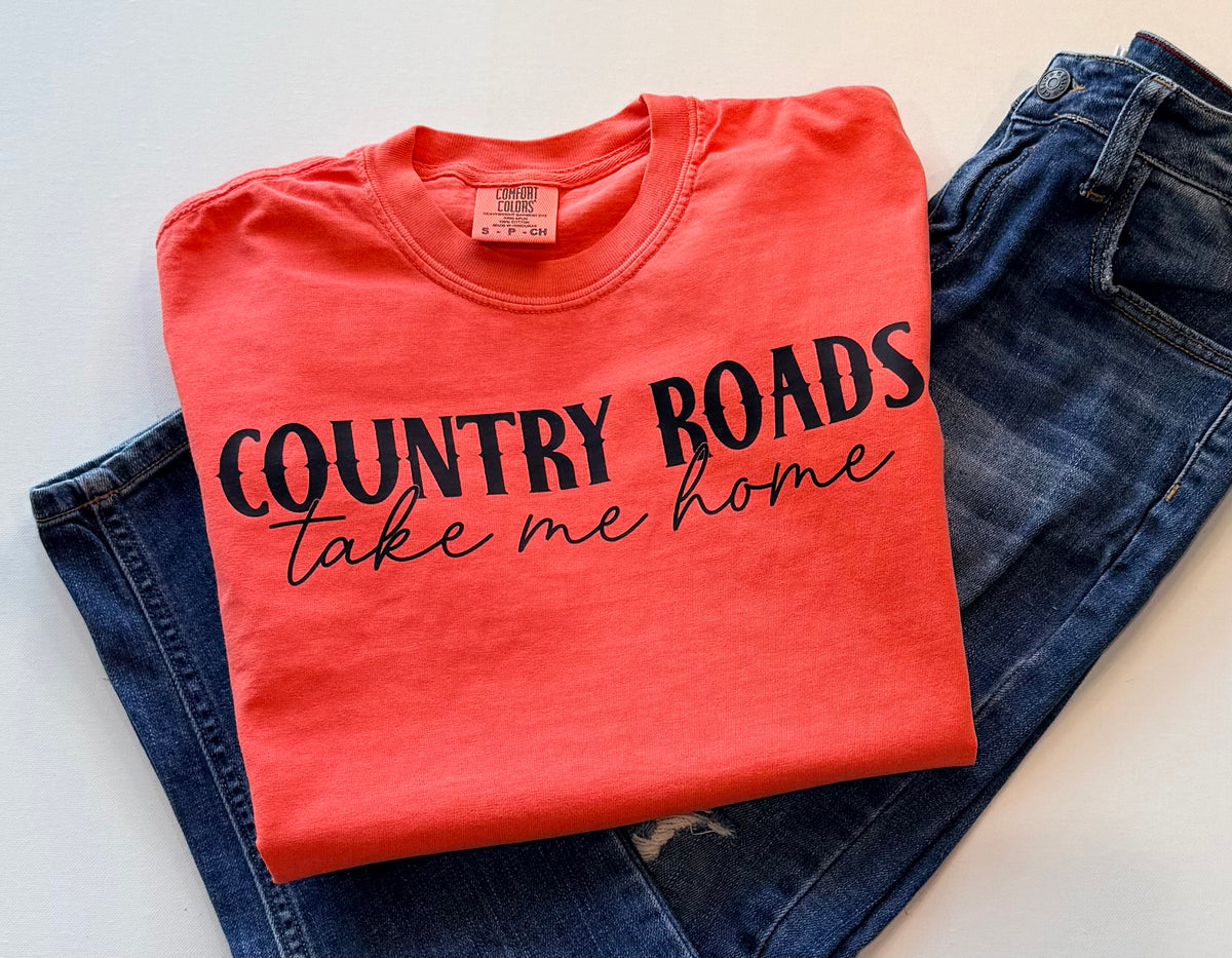 Country Roads Take Me Home Comfort Colors® Graphic T-Shirt – Red | Free Shipping