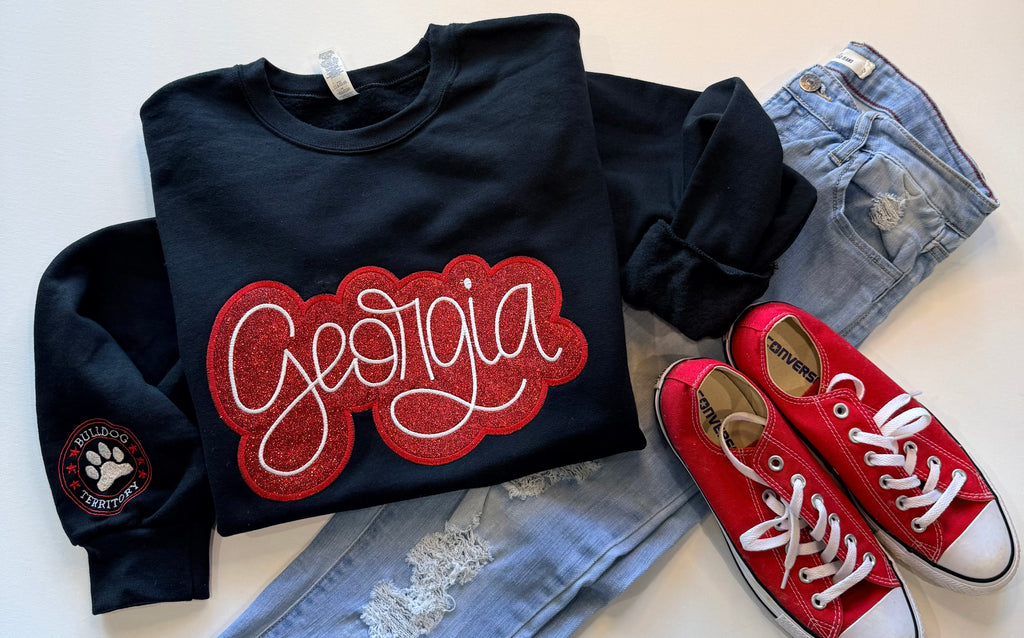 Georgia Bulldog Territory Sweatshirt - Embroidered Glitter - Free Shipping