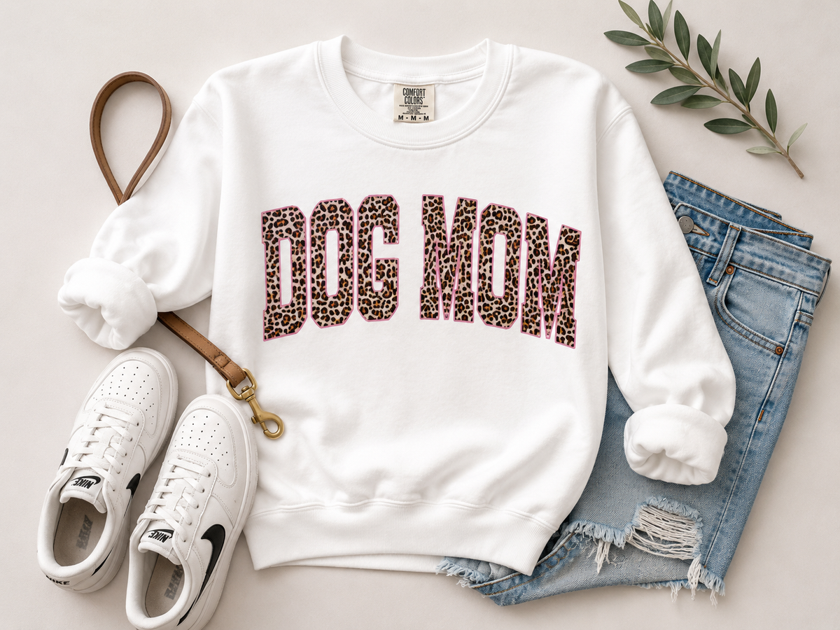 Dog Mom Comfort Colors® Lightweight Sweatshirt – Leopard Print & Pink | Free Shipping