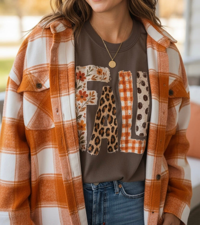 FALL Graphic T-Shirt – Brown Autumn Pattern Tee | Free Shipping