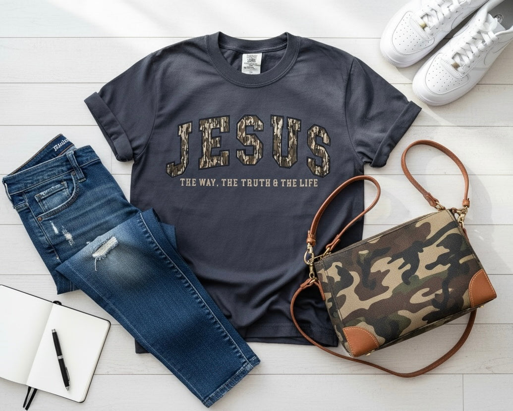 Jesus Camo Christian Graphic Tee – The Way, The Truth & The Life| FREE SHIPPING
