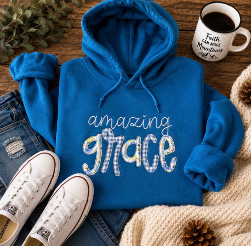 Amazing Grace Blue Sweatshirt with Embroidered Accent