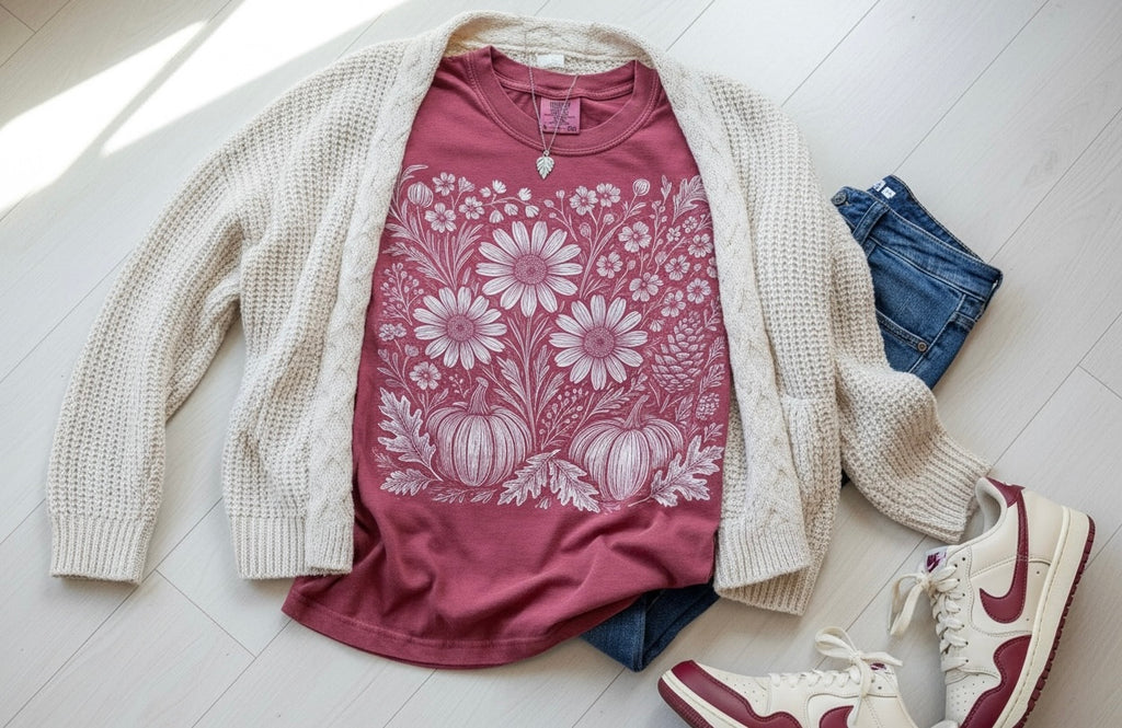 Floral Pumpkin Comfort Colors® Graphic T-Shirt – Dark Pink | Free Shipping