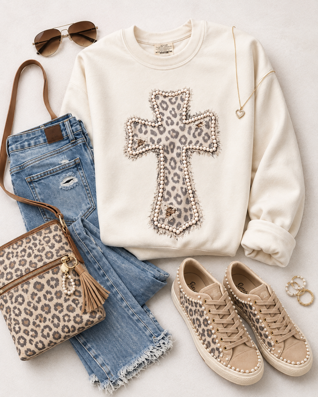 Leopard Cross Comfort Colors Lightweight Sweatshirt