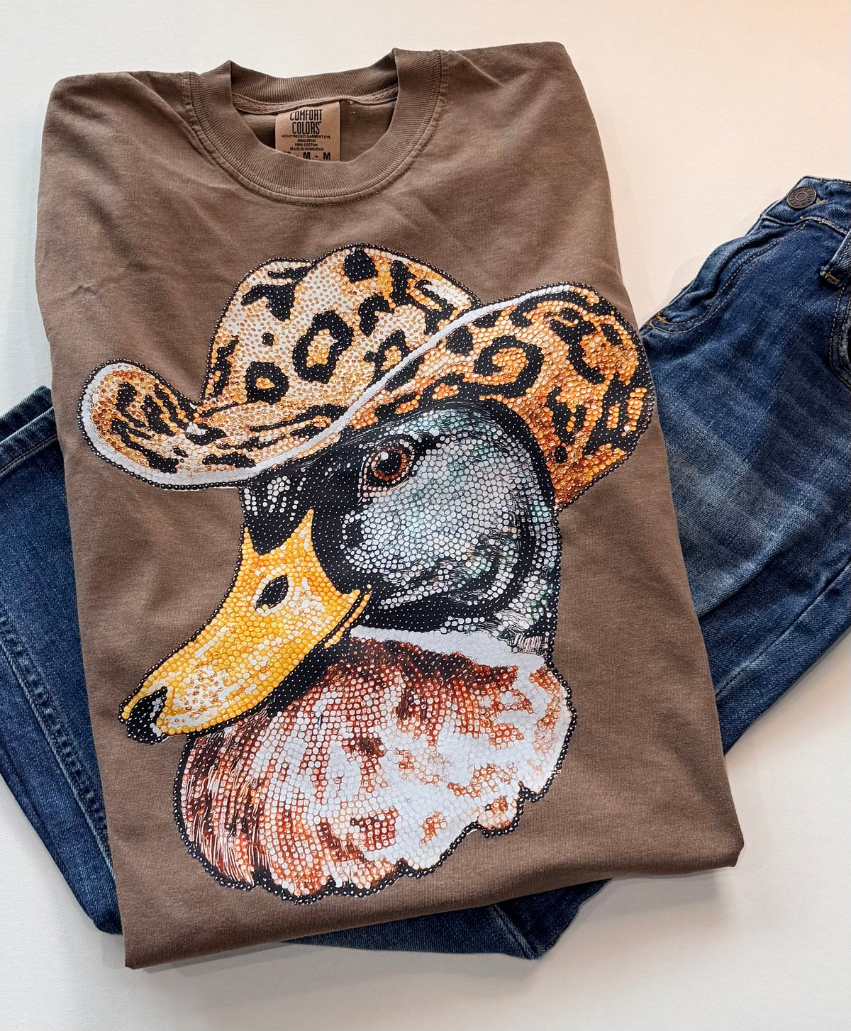 Leopard Hat Duck Graphic T-Shirt – Brown | Free Shipping
