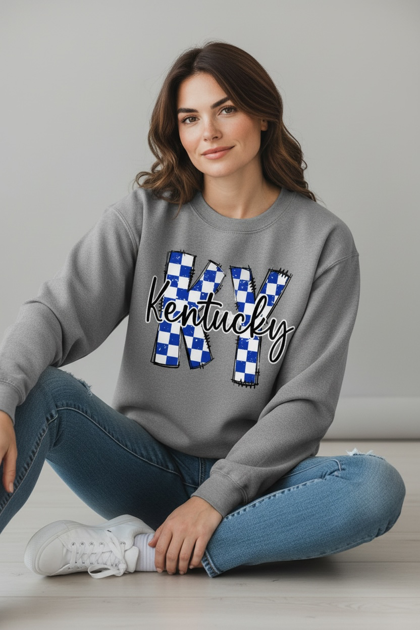 KY Kentucky Graphic Sweatshirt – Gray, Blue & White | Free Shipping