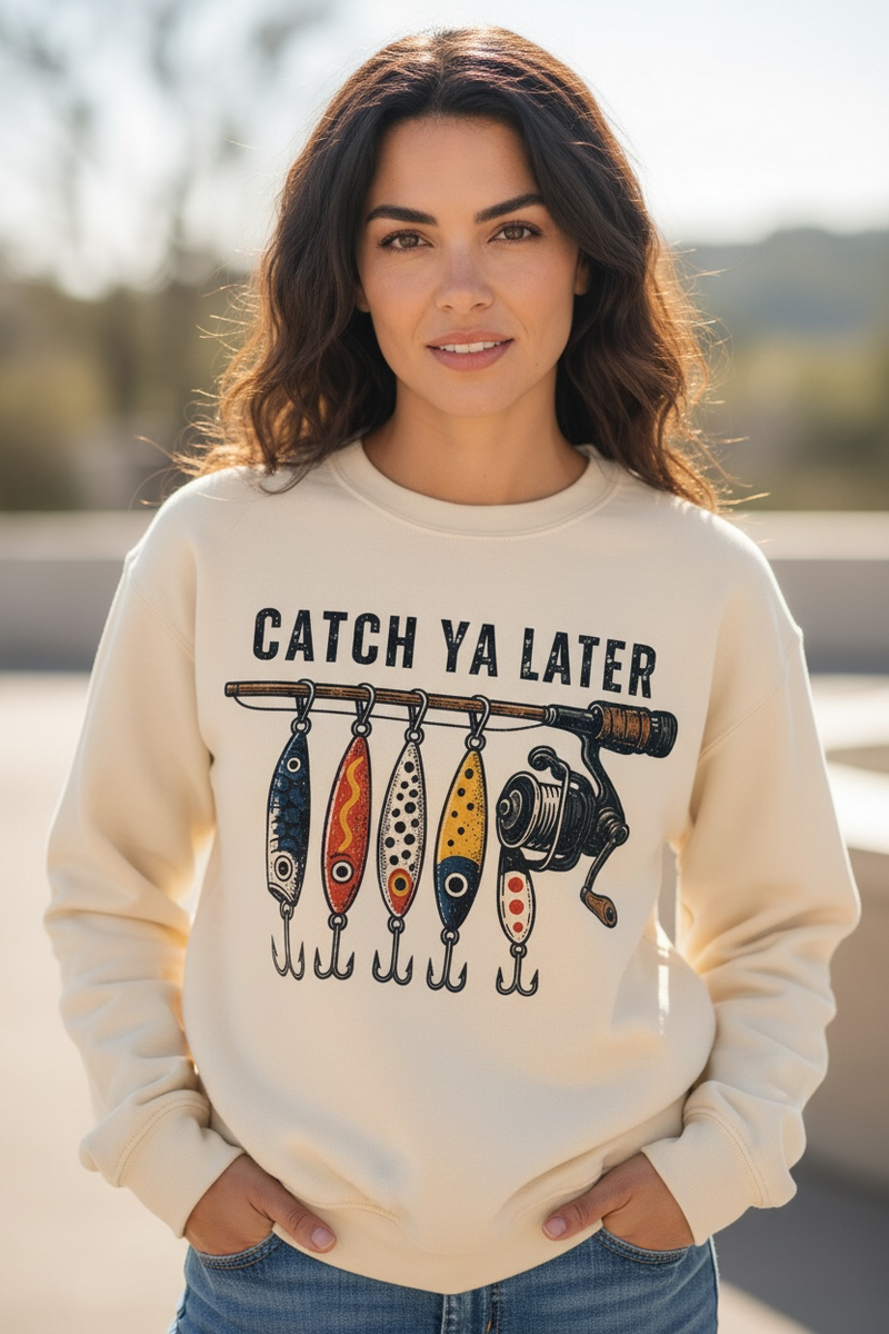 Catch Ya Later Fishing Sweatshirt in cream