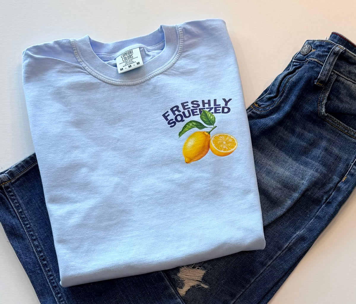 Freshly Squeezed Lemon Front & Back Graphic T-Shirt – Light Blue | Free Shipping