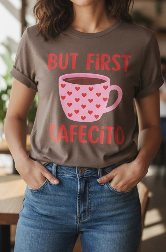 But First Cafecito Graphic T-Shirt in brown