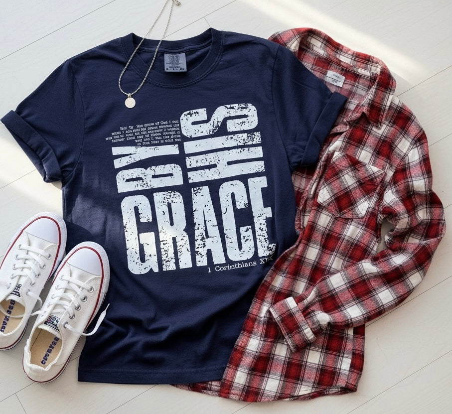 By His Grace Christian Graphic Tee – Navy Comfort Colors® | Free Shipping