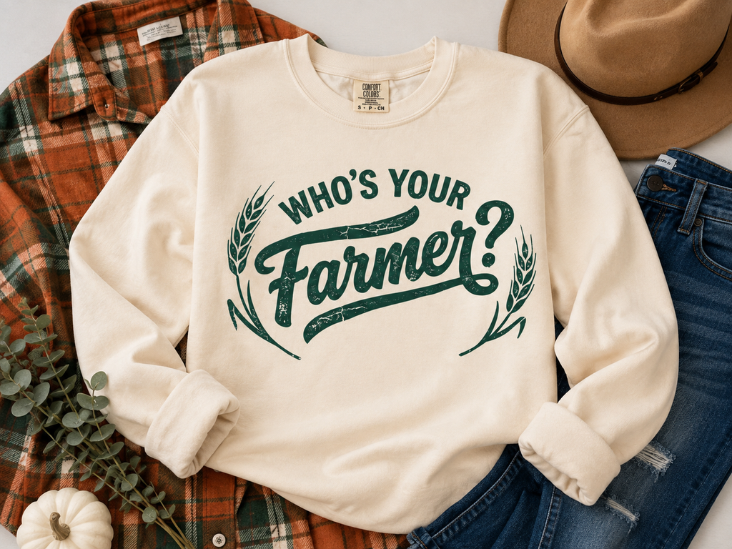 Who’s Your Farmer Comfort Colors Lightweight Sweatshirt – Cream