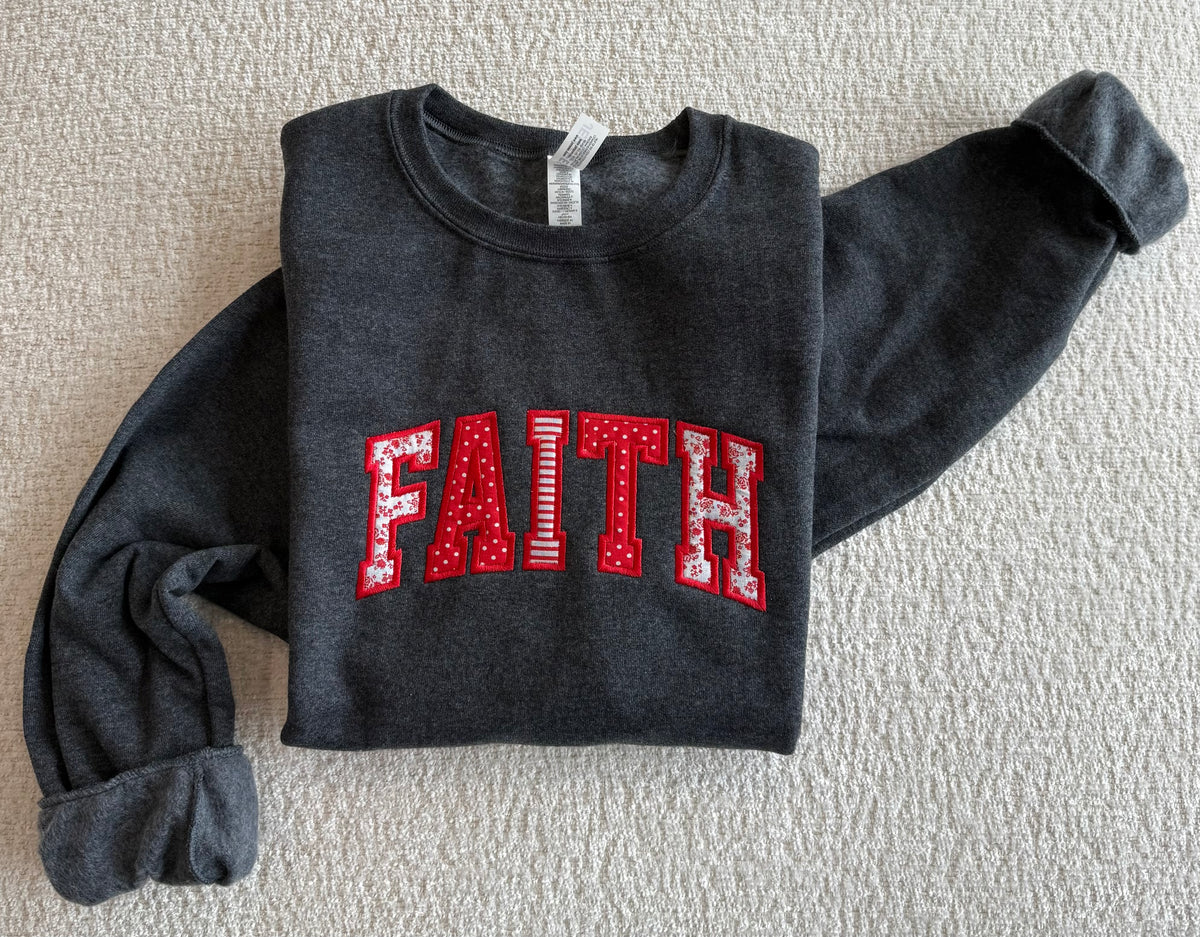 FAITH Embroidered Appliqué Christian Sweatshirt – Soft Gray | Free Shipping
