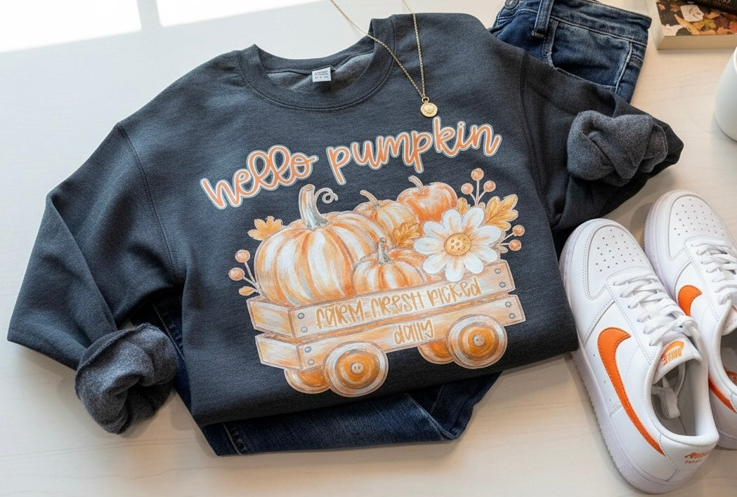 Hello Pumpkin Farm Fresh Graphic Sweatshirt – Gray | Free Shipping