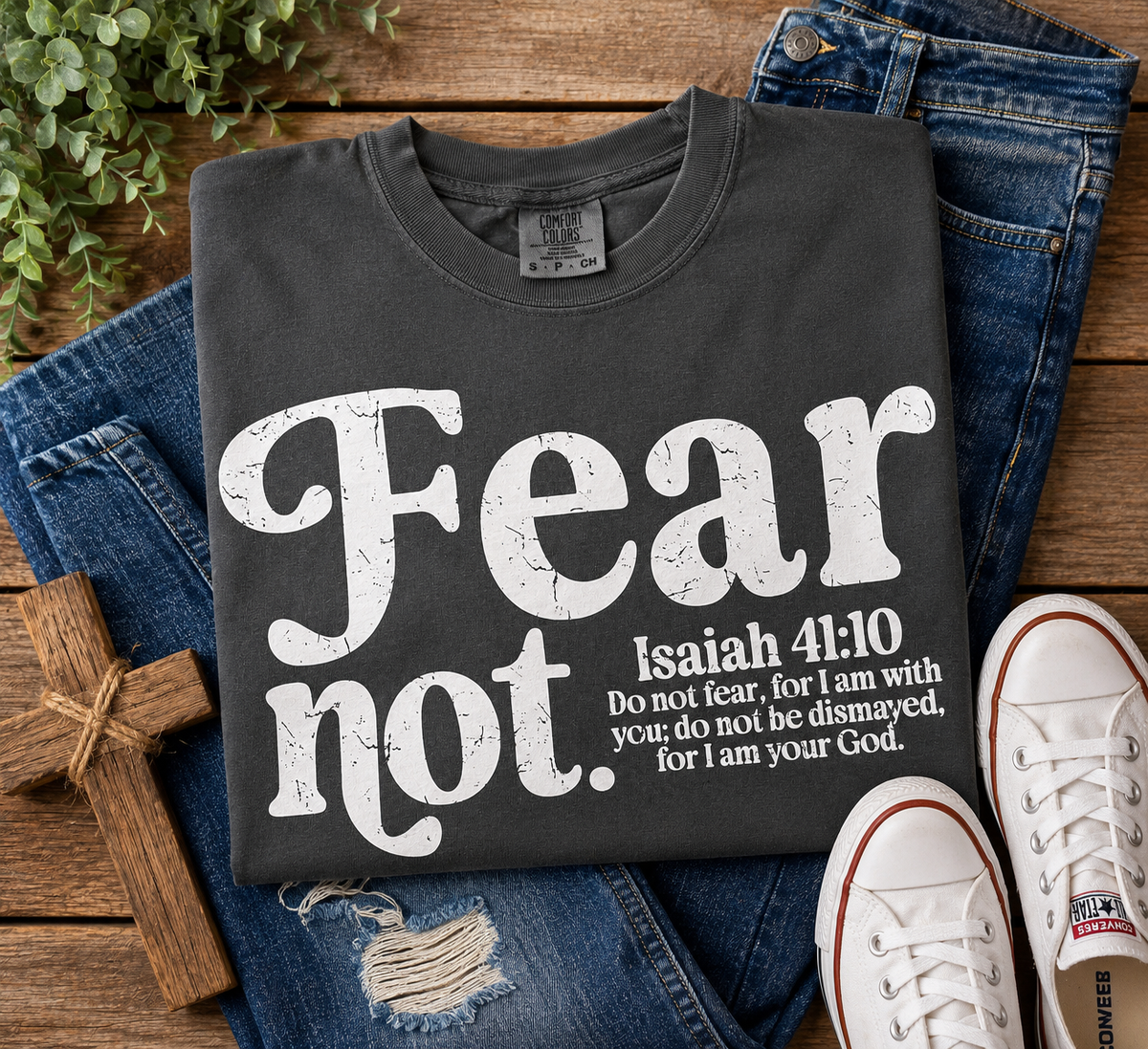 Fear Not Isaiah 41:10 Comfort Colors® Christian Graphic T-Shirt – Dark Gray | Free Shipping