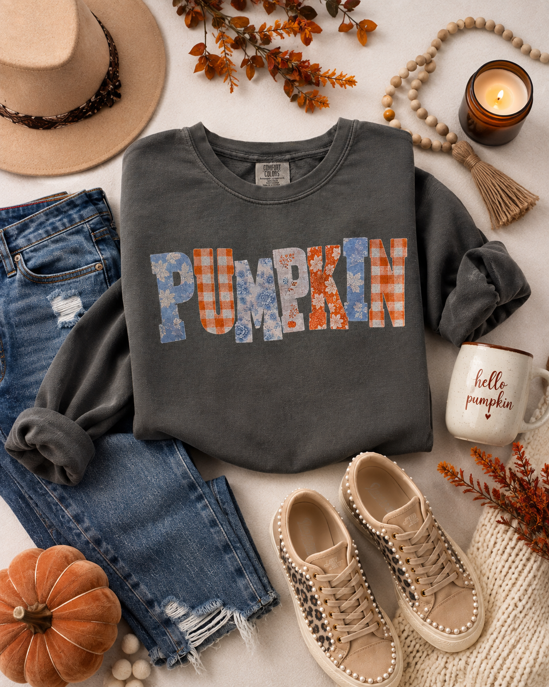 PUMPKIN Fall Graphic Sweatshirt – Gray | Free Shipping