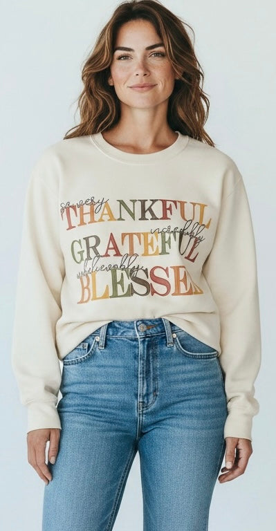 Thankful Grateful Blessed Comfort Colors Sweatshirt