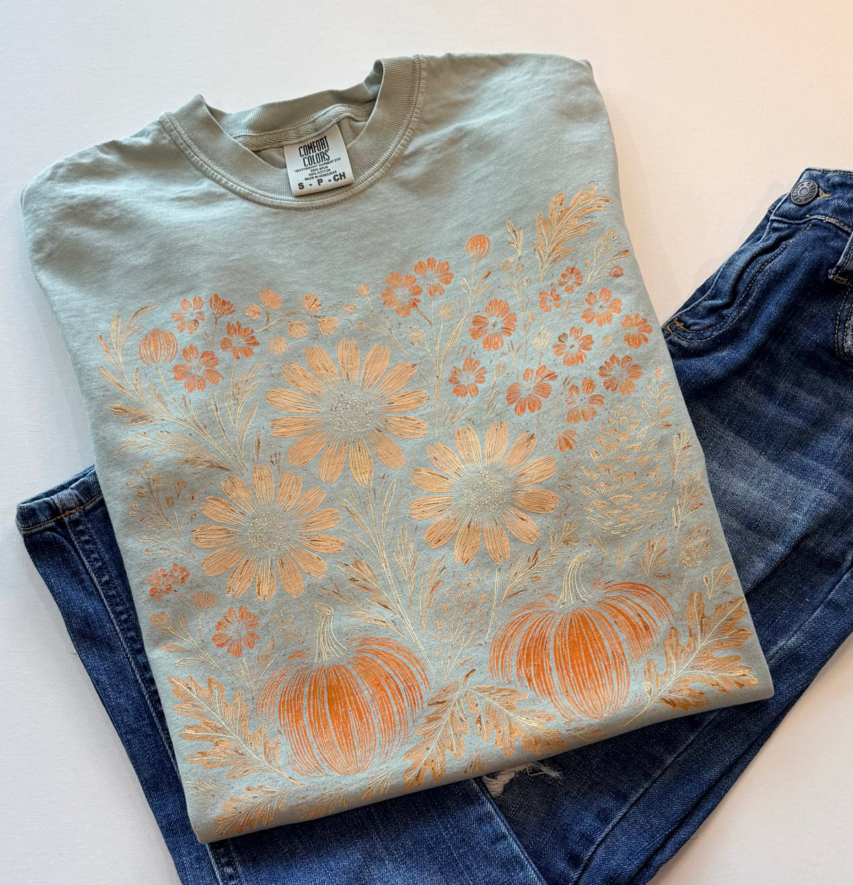 Floral Pumpkin Comfort Colors® Graphic T-Shirt – Light Blue | Free Shipping
