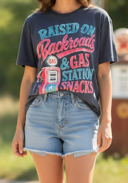 Backroads & Gas Station Snacks Graphic Tee – Comfort Colors® | Free Shipping
