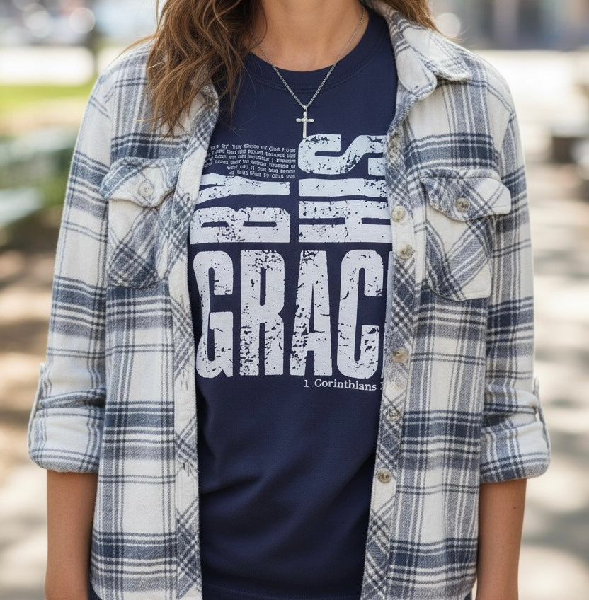 By His Grace Christian Graphic Tee – Navy Comfort Colors® | Free Shipping