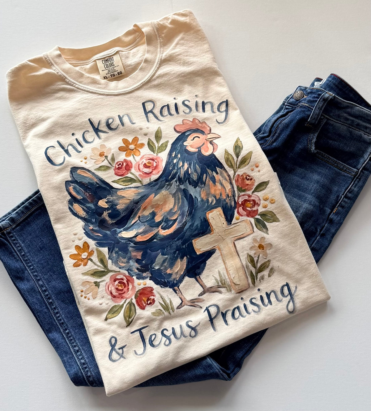 Chicken Raising Jesus Praising Christian Graphic T-Shirt | Free Shipping