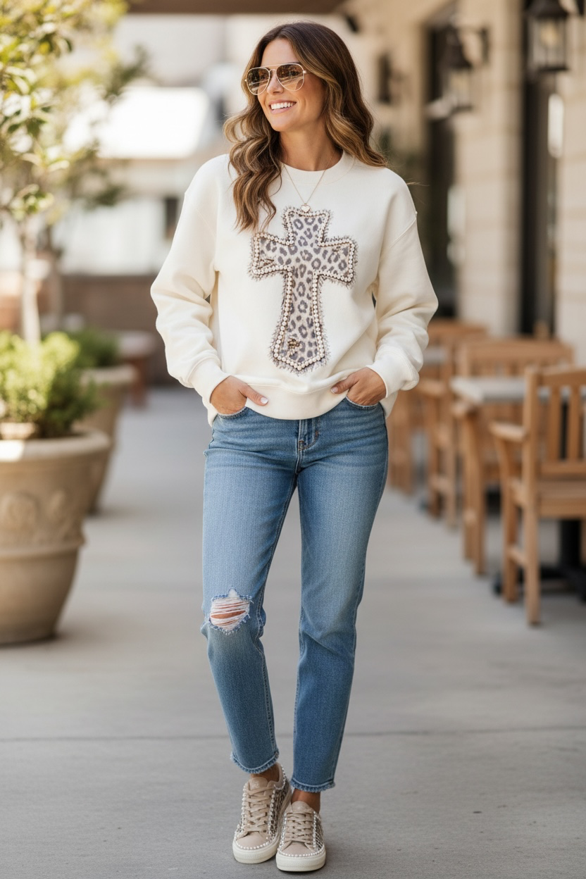 Leopard Cross Comfort Colors Lightweight Sweatshirt