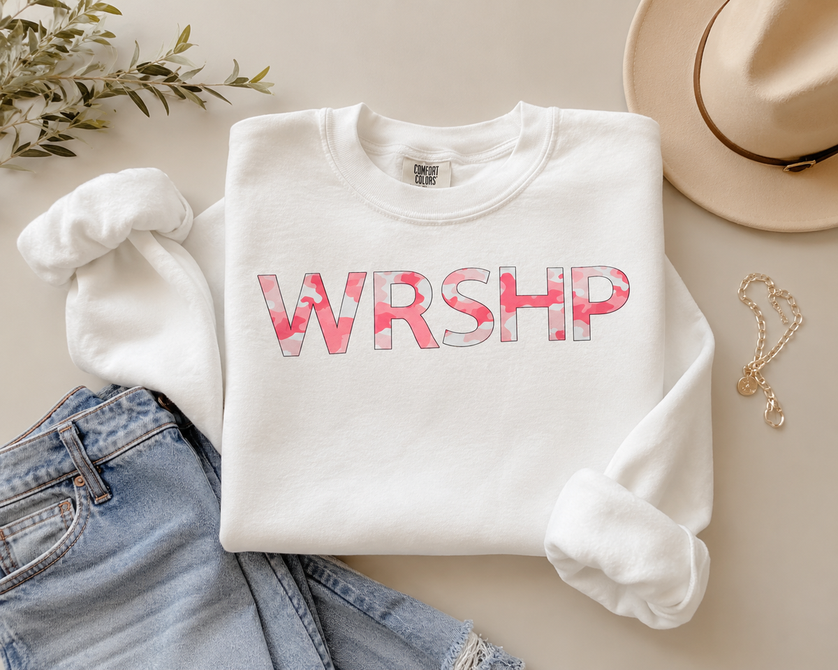 Worship Pink Camo - Comfort Colors @ Lightweight Sweatshirt