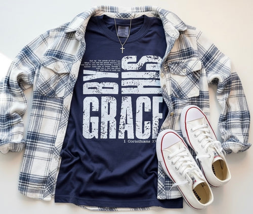 By His Grace Christian Graphic Tee – Navy Comfort Colors® | Free Shipping