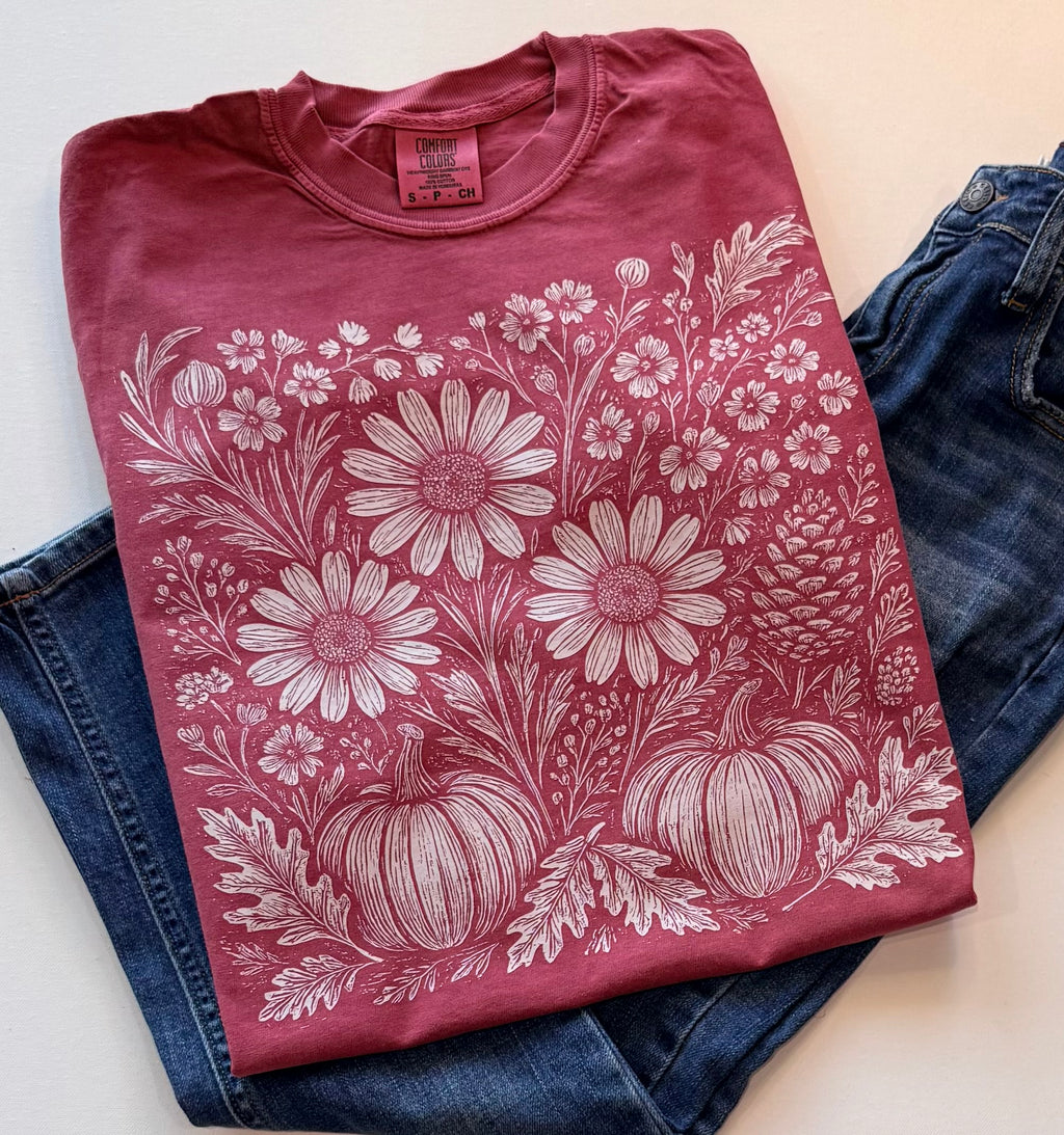 Floral Pumpkin Comfort Colors® Graphic T-Shirt – Dark Pink | Free Shipping