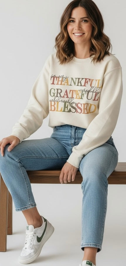 Thankful Grateful Blessed Comfort Colors Sweatshirt