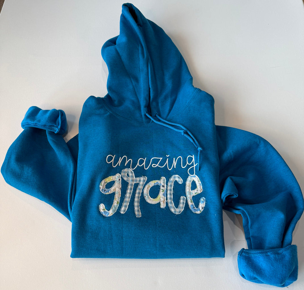 Amazing Grace Blue Sweatshirt with Embroidered Accent